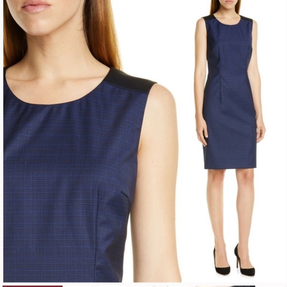 Hugo Boss Dresses & Skirts - Hugo Boss Plaid Dristie Virgin Wool Blue Dress 4